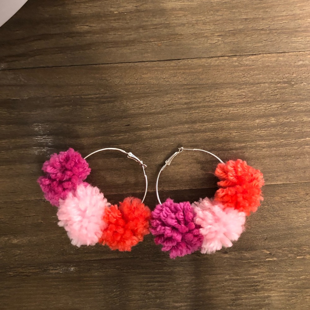 Pink Pom Pom hoop earrings